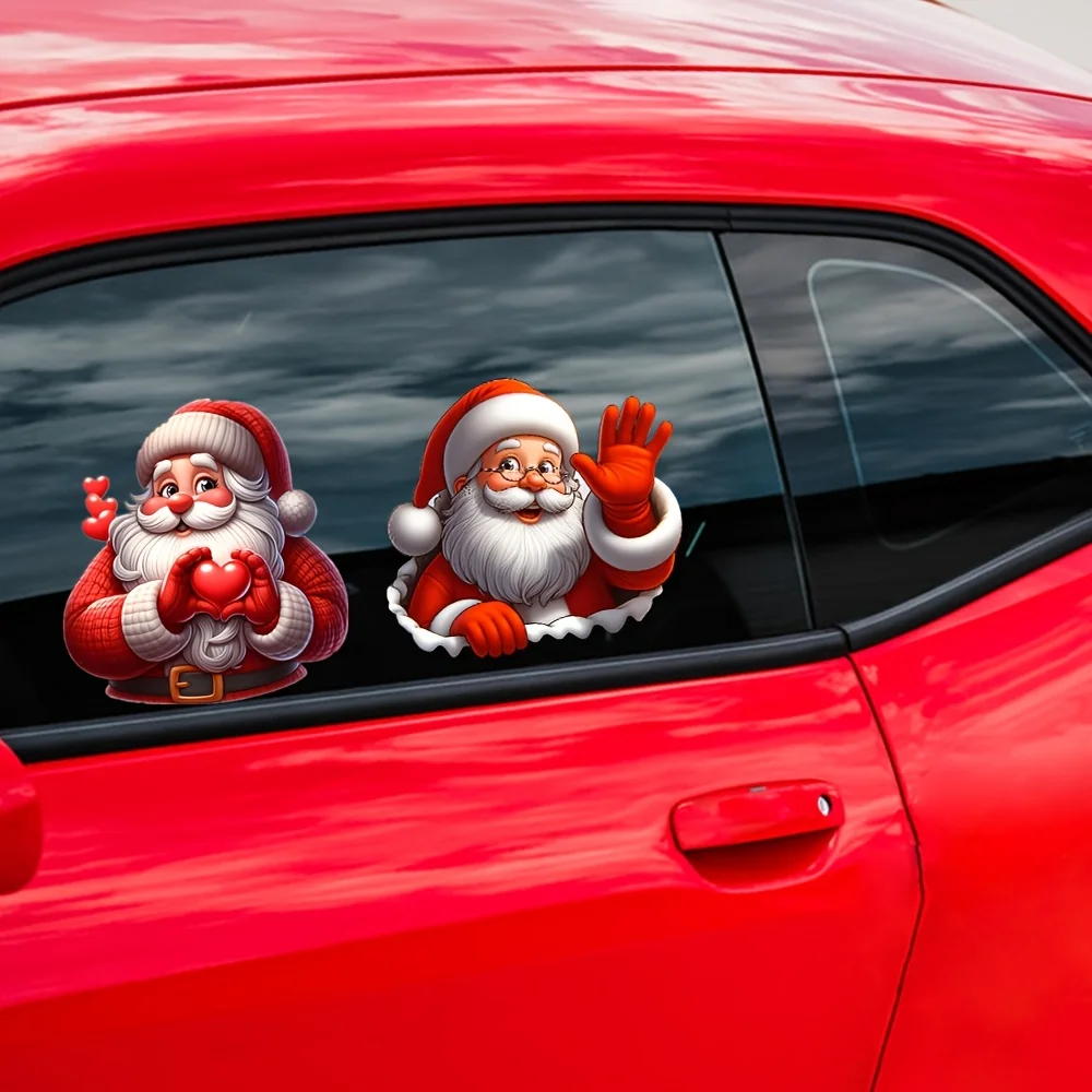 1Set 2D Flat Waving Heart Santa Claus Waterproof Vinyl Stickers Car Window Wall Xmas Party Holiday Gift Decal