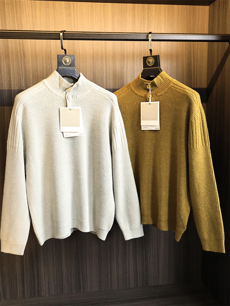 

Мужской трикотаж свободного кроя с высокими пуговицами, мягкий, уютный, осенне-зимний, универсальный, длинный свек, повседневная модная городская одежда