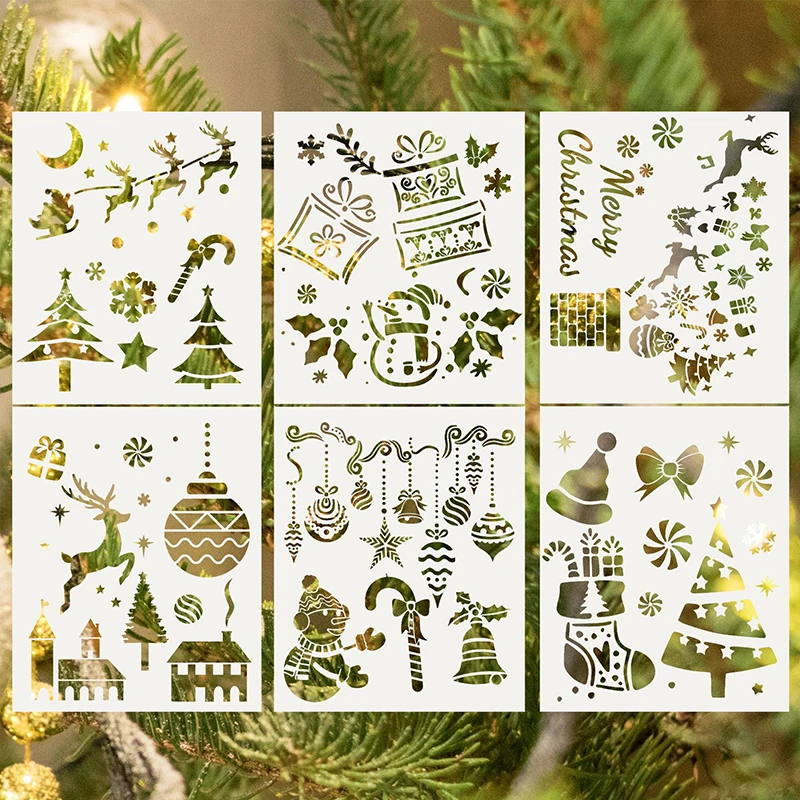 

Christmas Theme Painting Stencils DIY Layering Wall Scrapbook Coloring Embossing Decorative Graffiti Painting Template Reusable