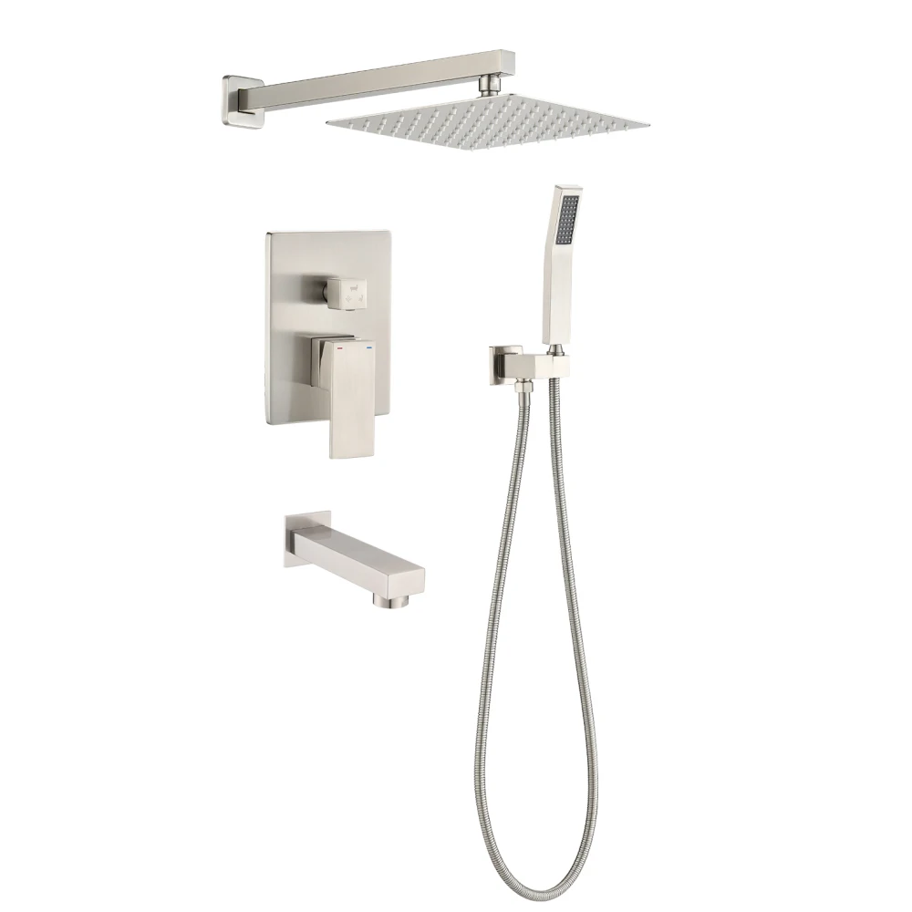 Brushed Nickel shower system 10 inch Brass Bathroom Deluxe rain mixed shower combination set wall mounted rain shower head