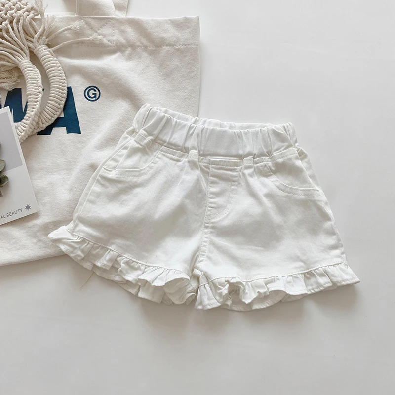 Children New Summer Kids Girls Ruffle Shorts Solid Brief Denim Children's Wear Teenage Girl Jeans 2 3 4 5 6 7 8 Years