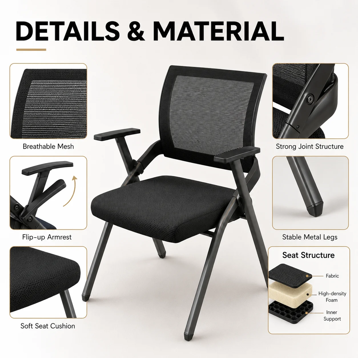 Modern Mesh Fabric Folding Training Chair with Flip-up Writing Tablet Board for Office Conference Classroom Seminar