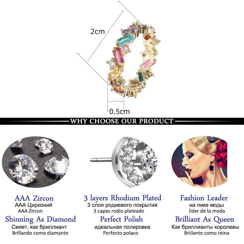 LXOEN الفاخرة الفرقة متعدد الألوان سحر AAA زركون خواتم الزفاف للأزياء النساء حفلة خطوبة كريستال مجوهرات