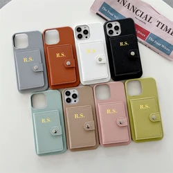 Trendy Customizable Name Card Slot Leather Phone Case For iPhone 16 13 Case 12 11 Pro X XS Max XR 7 8 Plus Mobile Phone Cover