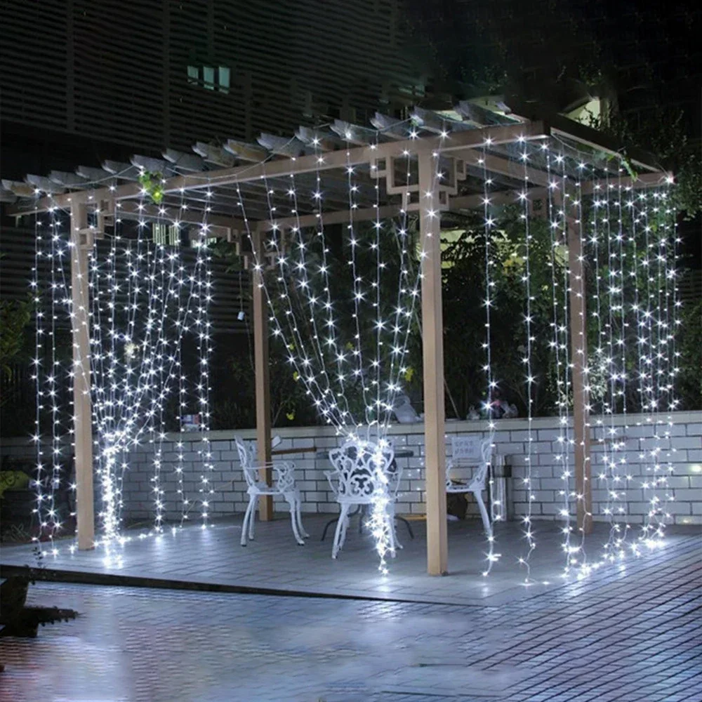 Guirnalda de luces LED de Navidad para exteriores, cortina de cadena de hadas con carámbano de la UE, 220V, para fiesta, boda, Bar, decoración de Año Nuevo