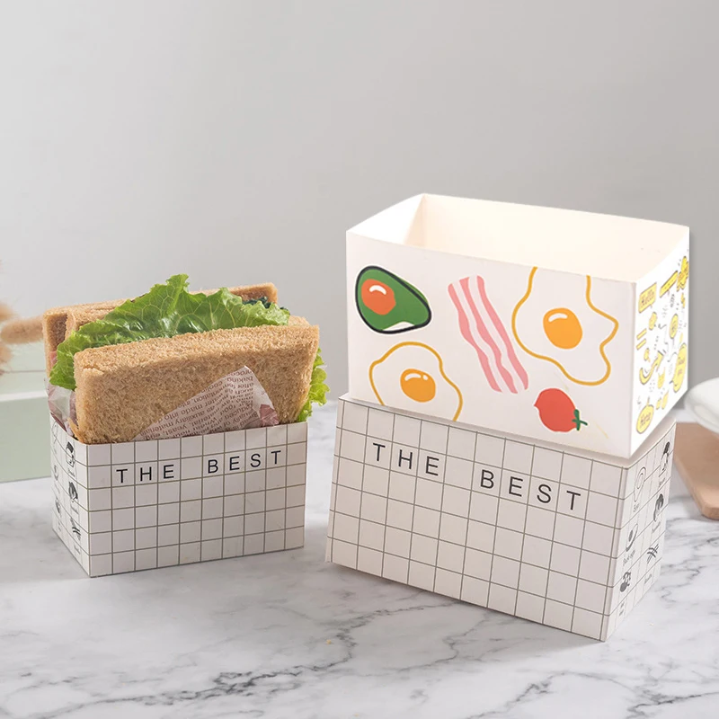 10PCS Sandwich Burger Wrapping Packaging Box Carton Toast Bread Hamburger Oilproof Paper Tray Package Pastry Bakery Party Gift