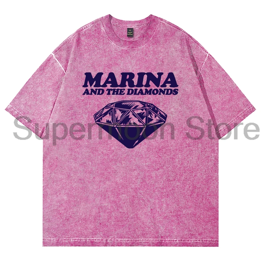 Marina y los diamantes Merch camiseta lavada cuello redondo Camiseta de algodón de manga corta hombres mujeres ropa de calle Tops