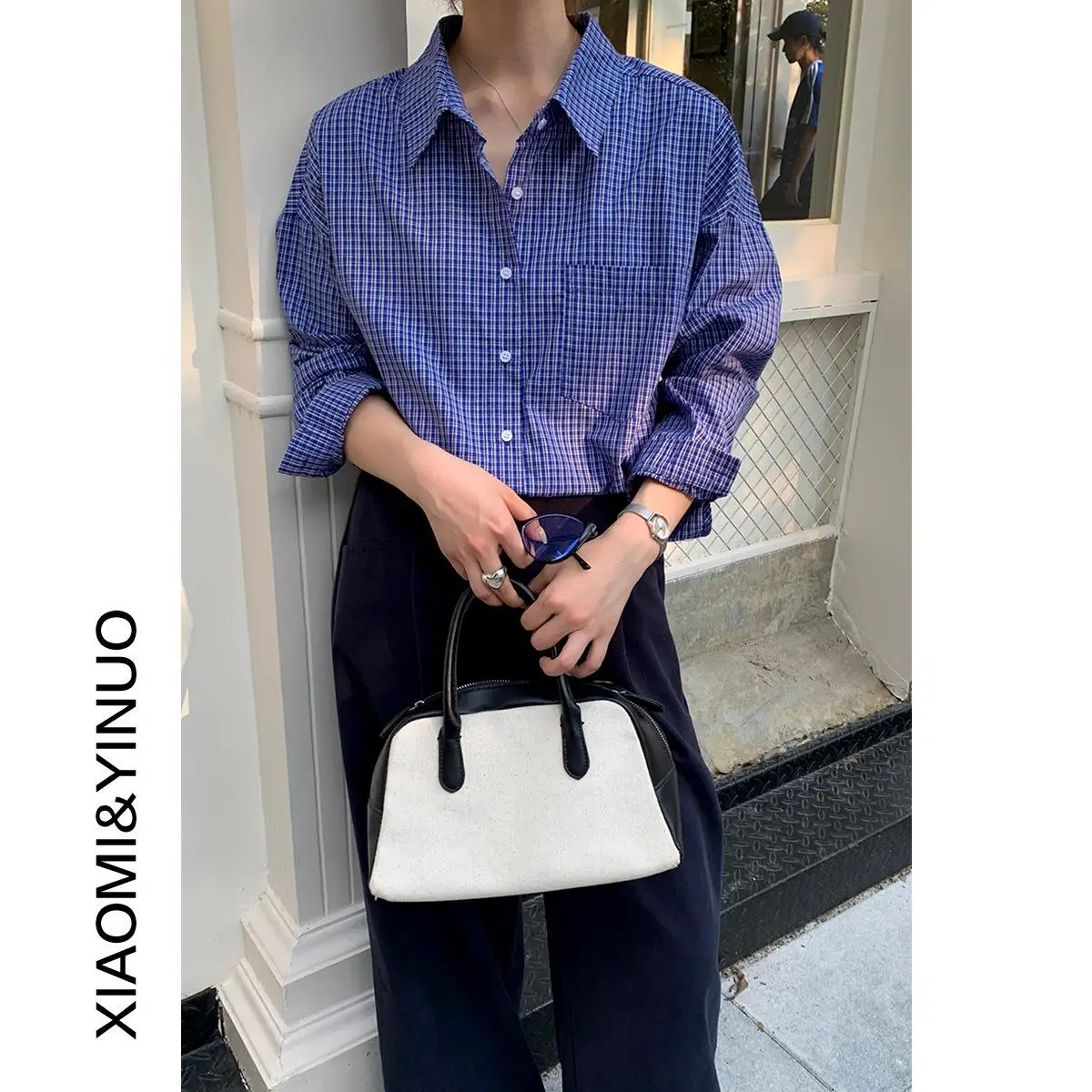 

Blue Cheered irt Women's Four Season Long Sved Casual Sle Loose Fit Polyester Cotton Blend Striped Pattern Regular Thic...