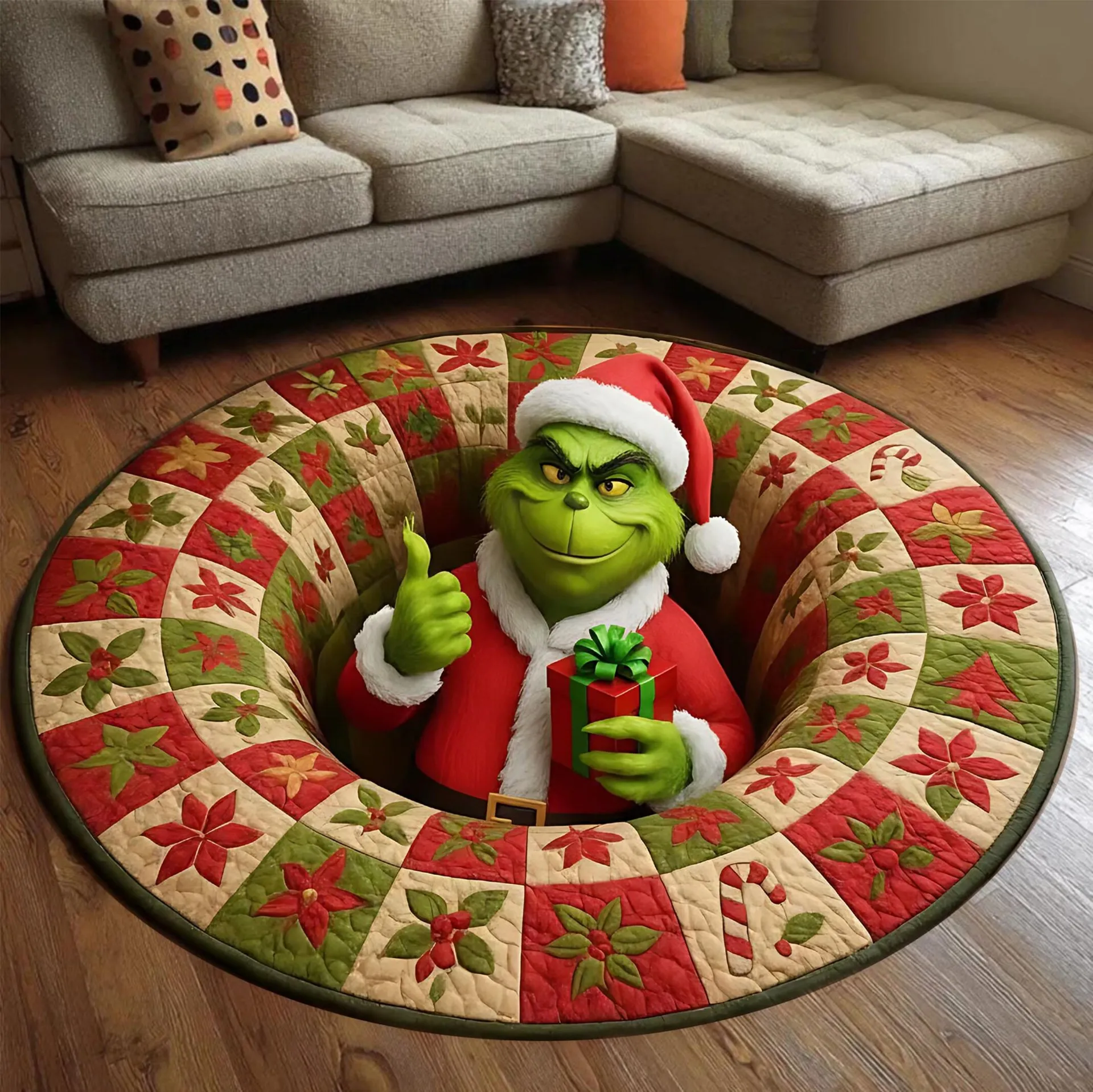 New 3D zipper illusion Santa Claus round carpet explosion Christmas party scene arrangement