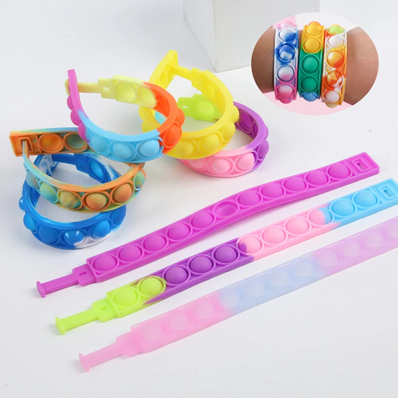 15Pcs Rainbow Antistress Pop Bracelet Silicone Wristband Fidget Toy Kids Adults Birthday Party Favors Goodie Bag Pinata Filler