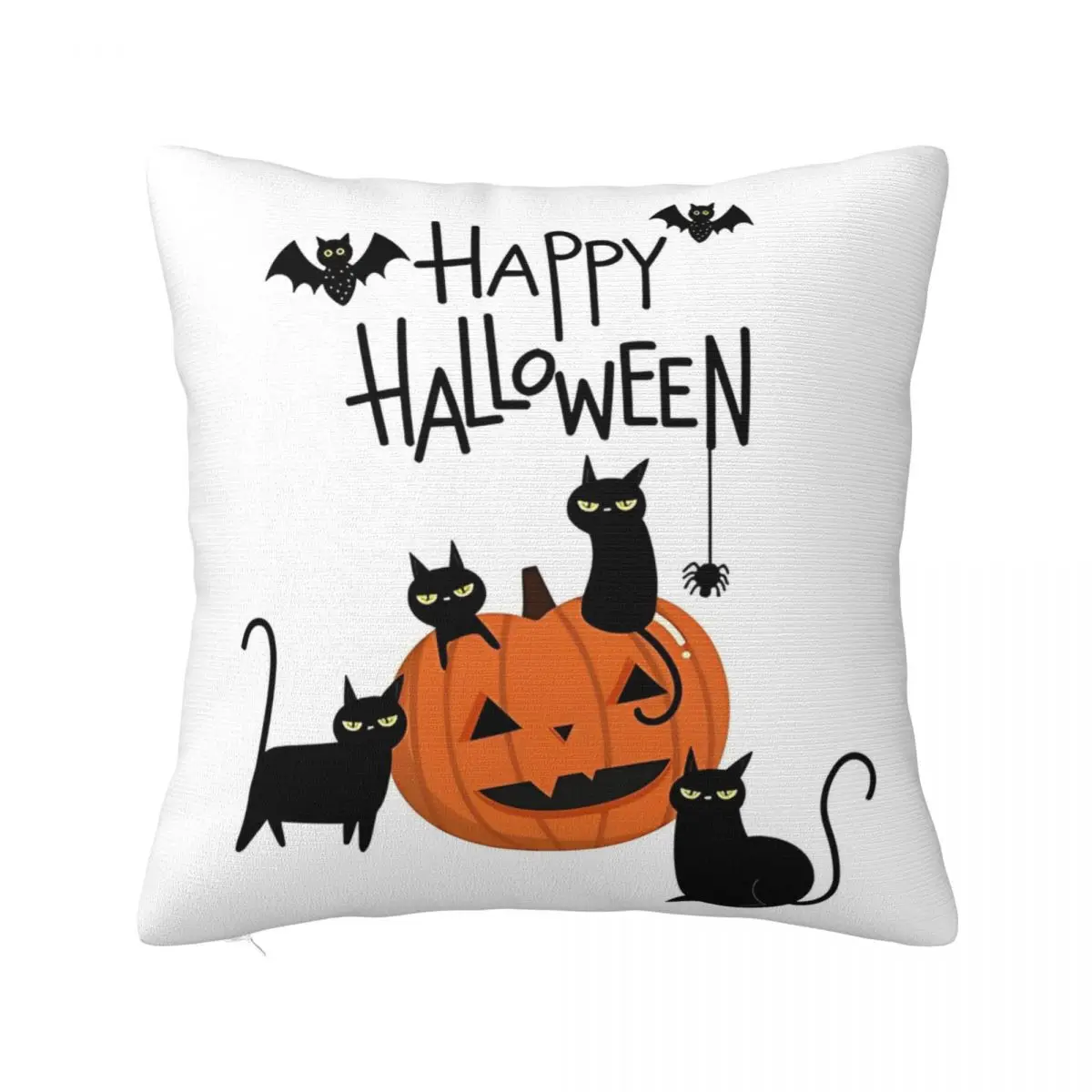 Happy Halloween Cat Kitty Pumpkim Pillowcase Double-sided Cushion Cover Decorations Throw Pillow Case Cover Home Zipper 18''