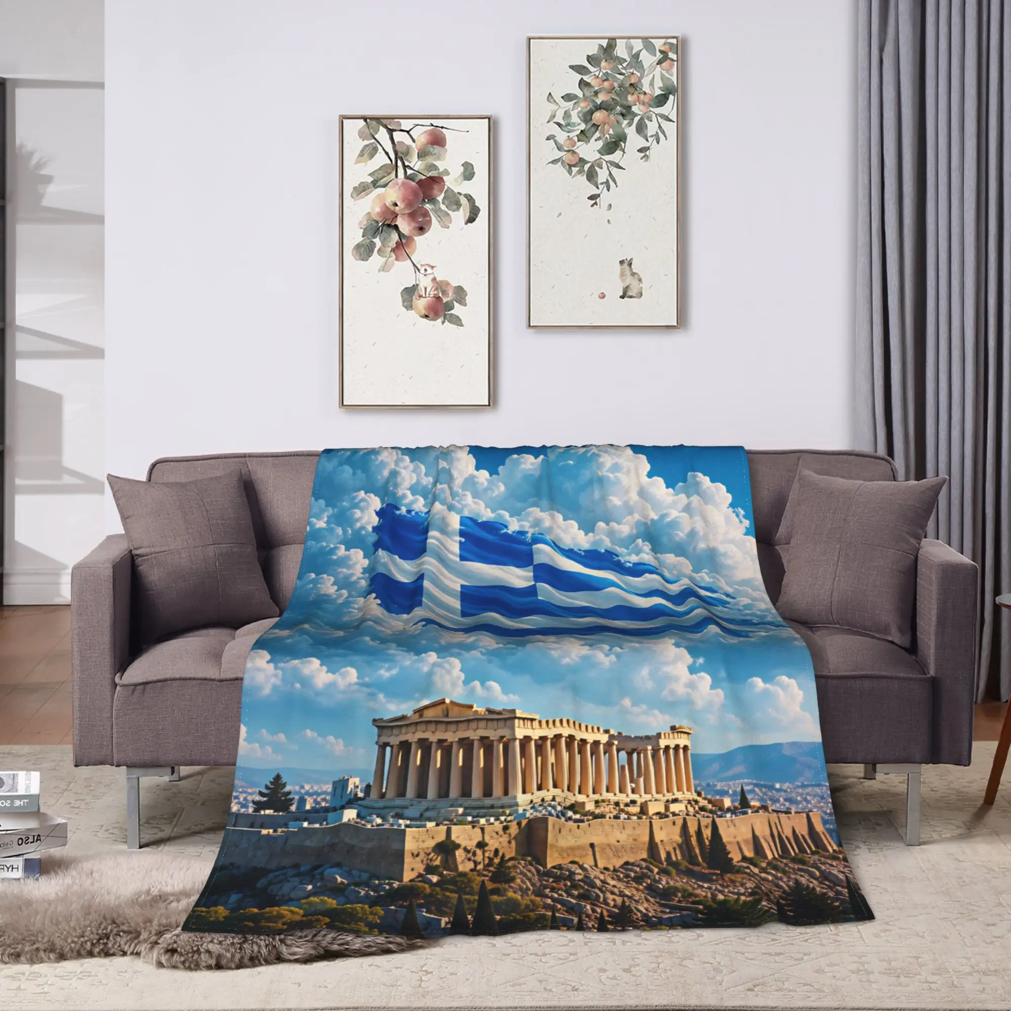 Blanket Decorative Never Forget Greek Architecture  Throw Blanket  Flannel Bedspread For Home Decor Funny Sofa Bed Cover