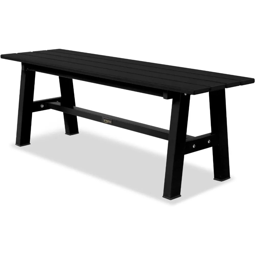 

47” Outdoor Bench Garden Bench HDPE Porch Bench w/Metal Legs, Poly Lumber Patio , 660 LBS Capacity Outdoor Backless