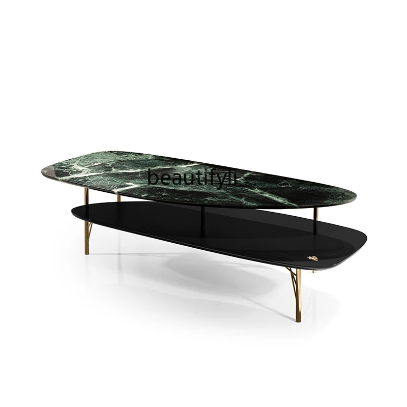 Light Luxury Special-Shaped Coffee Table Italian Designer Creative Coffee Table Green Stone Living Room Furniture