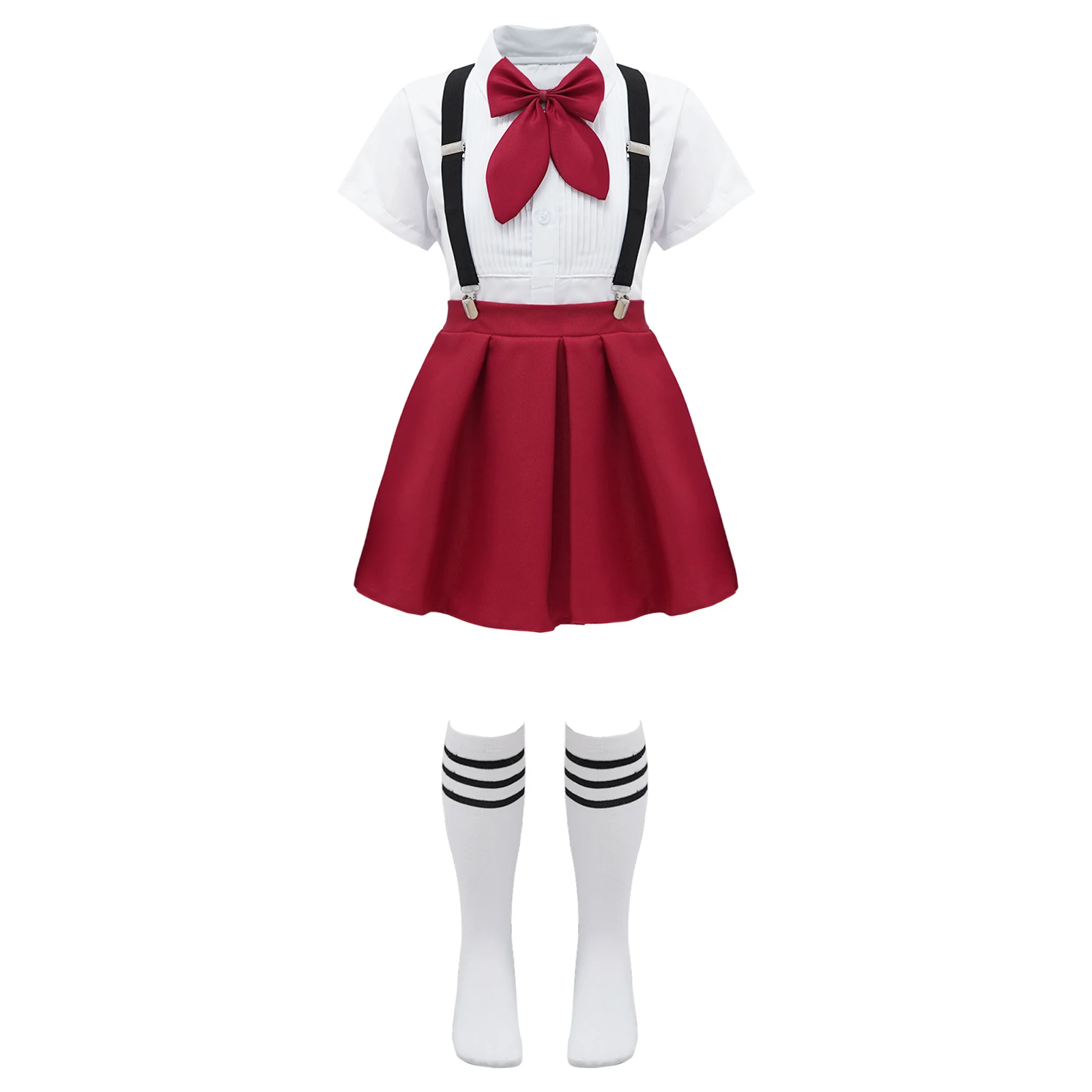 3-16yrs meninas escola uniforme coro outfits camisa com suspender saia e meias schoolgirls desempenho fotografia roupas