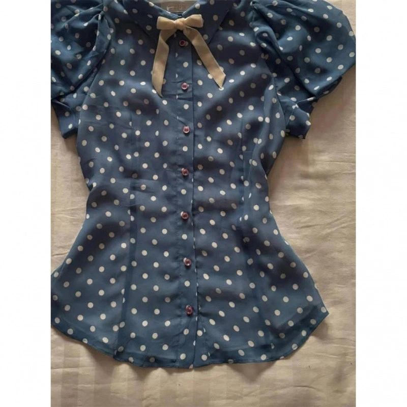 Y2k 2 pièces ensemble à pois t-shirt mince nœud doux à manches courtes Harajuku Goth Punk corée taille haute Mini jupe 2000s été Vintage