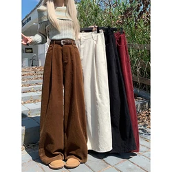 MEXZT Vintage Corduroy Wide Leg Pants Women Streetwear High Waist Baggy Straight Pants Korean Casual All Match Full Trousers New