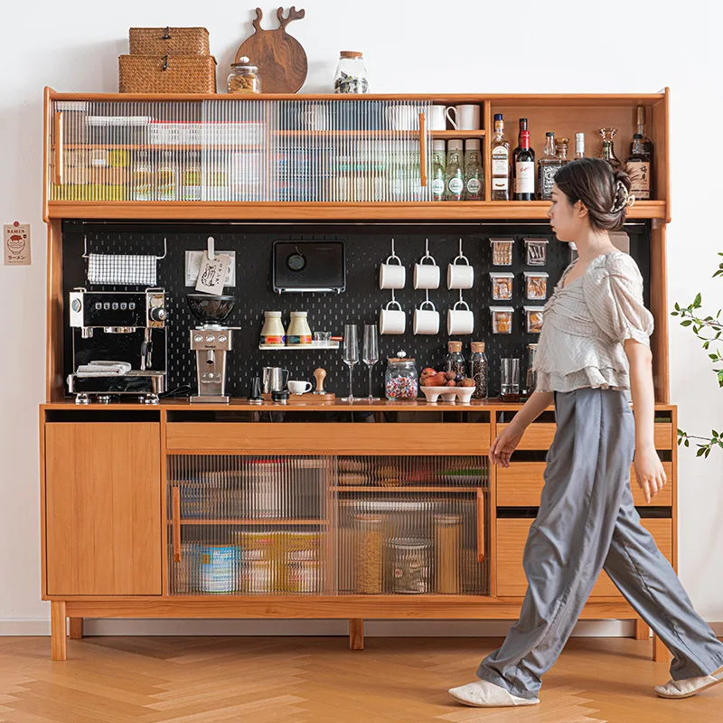 Solid wood dining side cabinet Japanese simple log wine high tea household living room