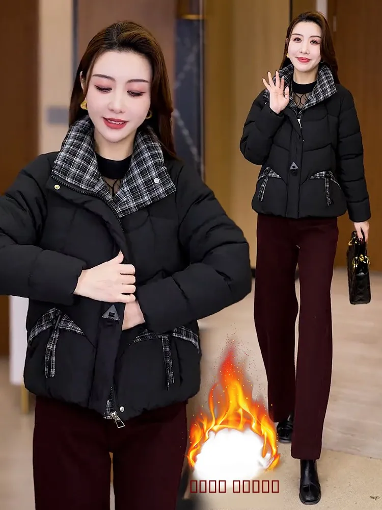 Women's Thiened Fce Lined down Jaet Patchwork Outerwear Winter New Sle Korean Version Loose Fit Long Sve Zipper