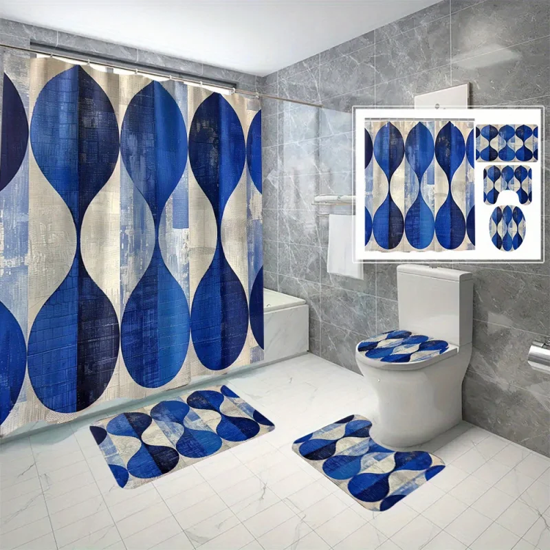 Blue graphic series 2 shower curtain waterproof four-piece set