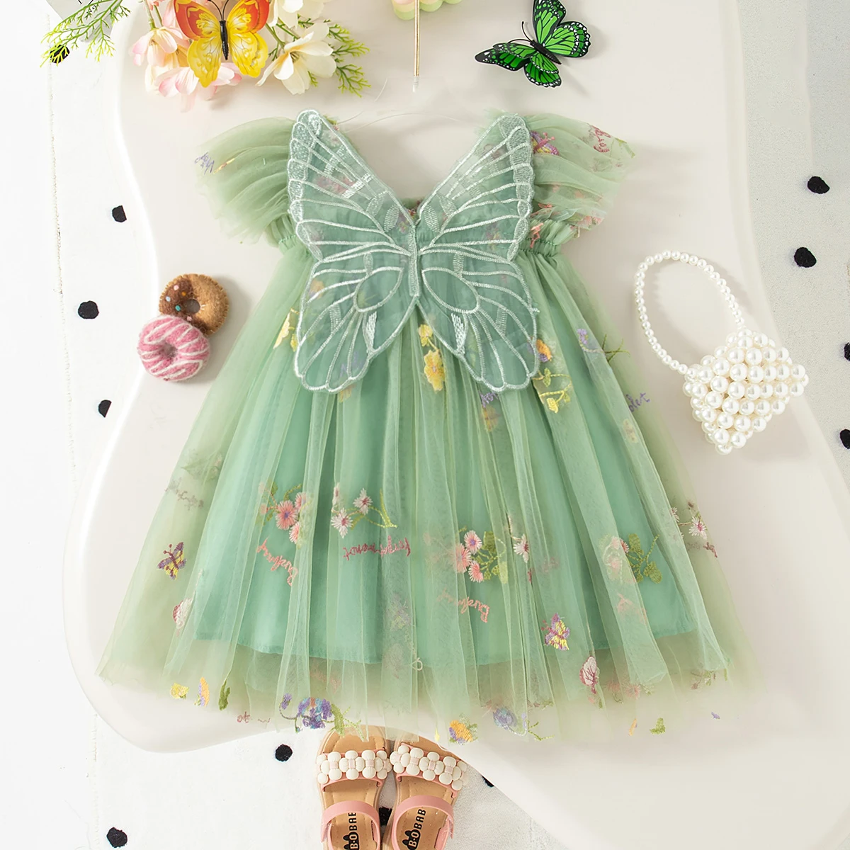 Summer New Princess Style Baby Girl Dress, Cute Flower Butterfly Wing Children'S Clothing For Babies Aged 9 Months To 4 Years