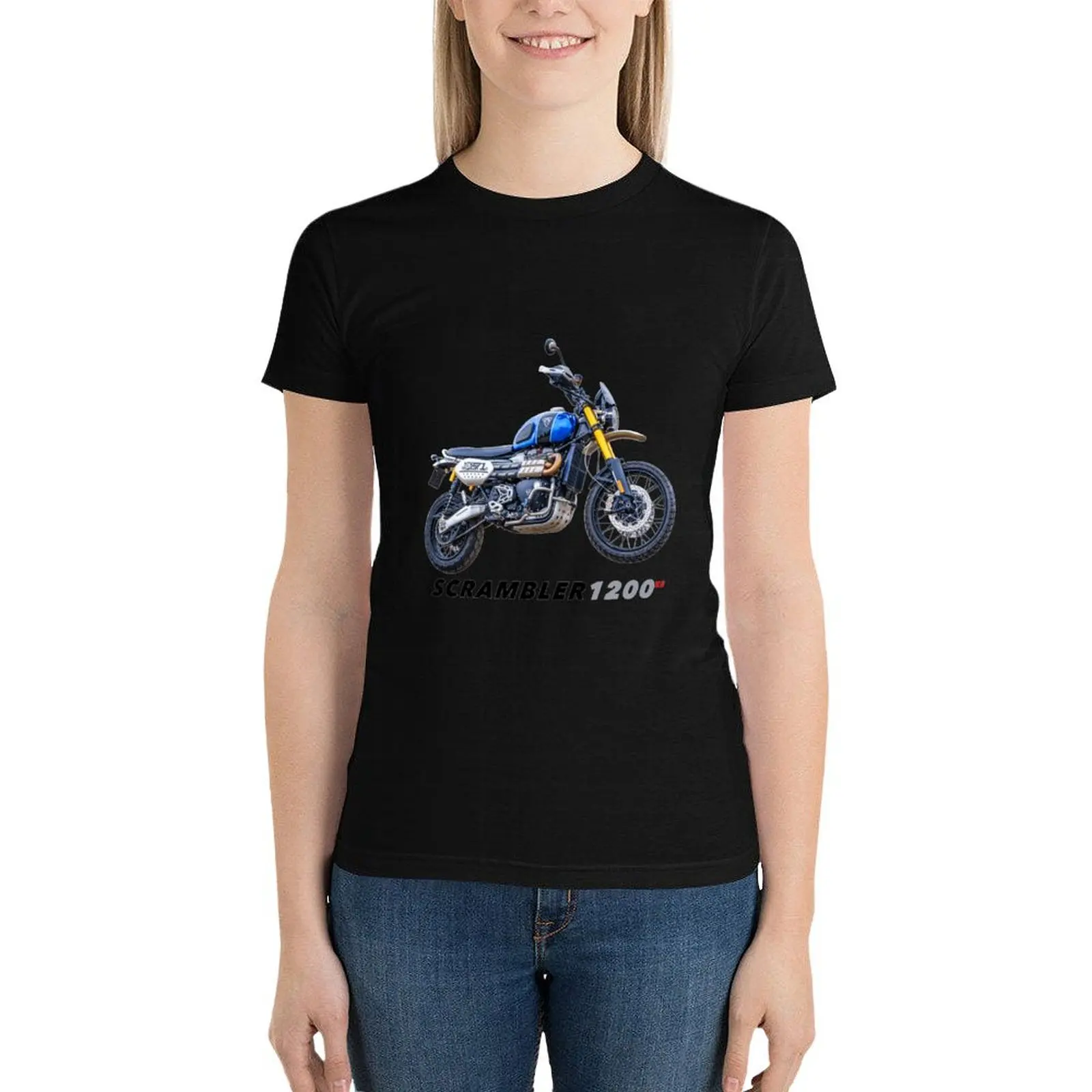 Camiseta de manga curta feminina, Blusa extragrande, T sexy, branca, Scrambler, 1200