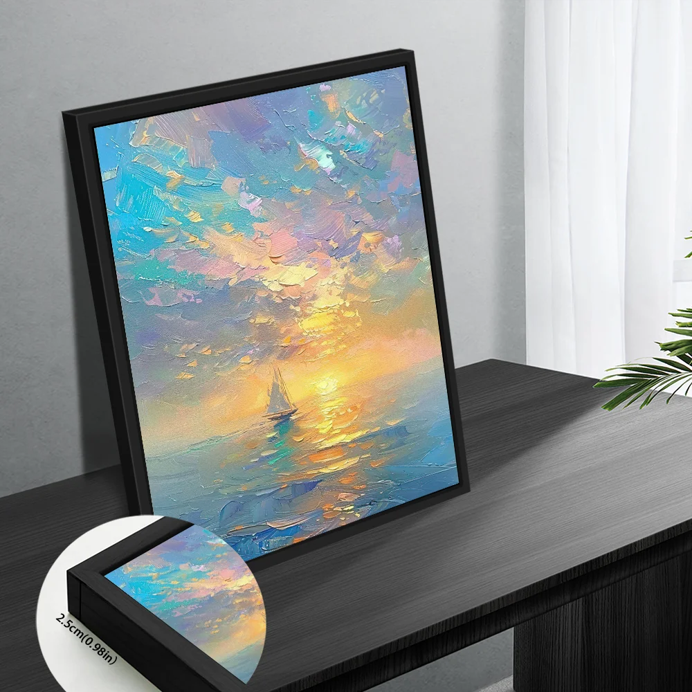 Impression sur toile de fausse voilier – Art mural avec cadre en forme de L, parfait pour la décoration de chambre à coucher, d'étude, de studio et de salon