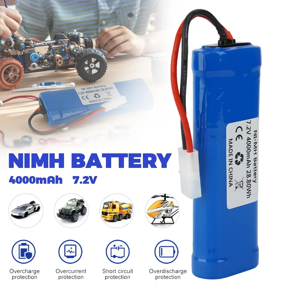 Paquete de Baterías Recargables Ni-MH de 7.2V y 4000mAh, Una Sola Pieza, Celda de Gran Capacidad Especialmente Diseñada para Autos a Control Remoto y Barcos RC, Uso en Modelos de Hobby
