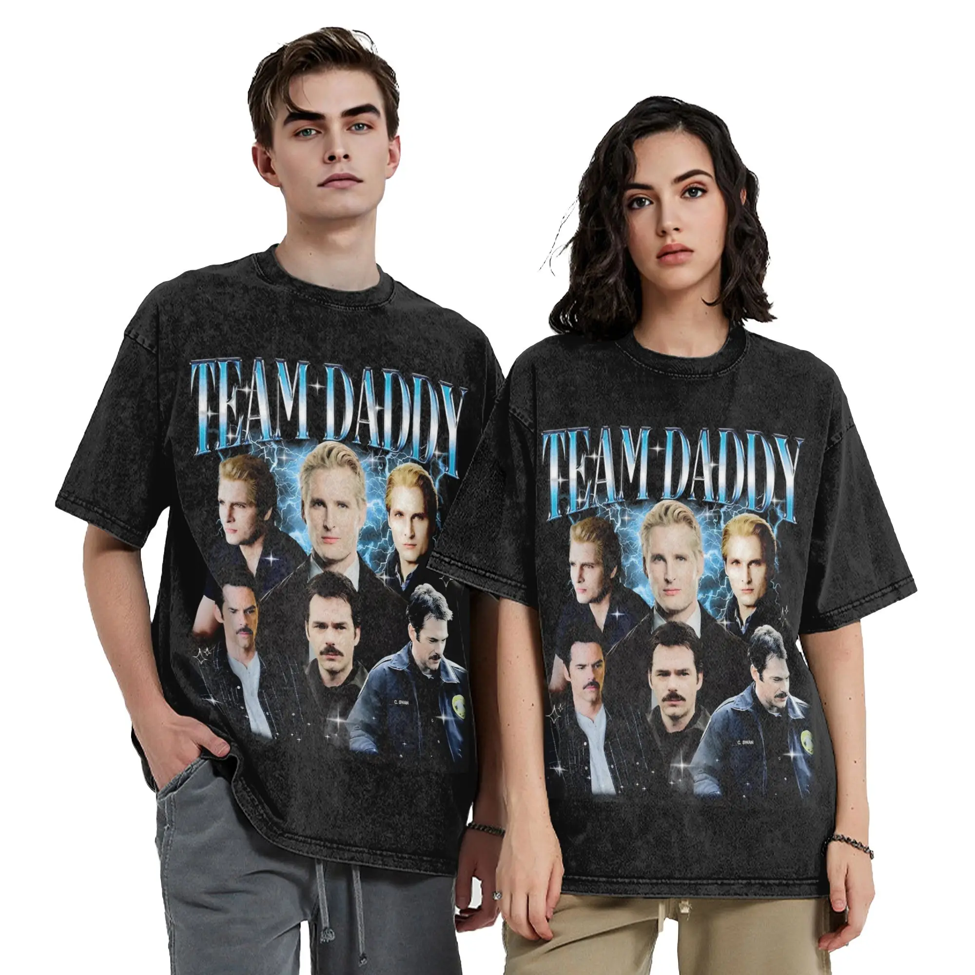 Team Daddy Twilight Washed T Shirts Streetwear Hip Hop Casual T-Shirts  Tees Men Women Short Sleeve Oversize Graphic Printed