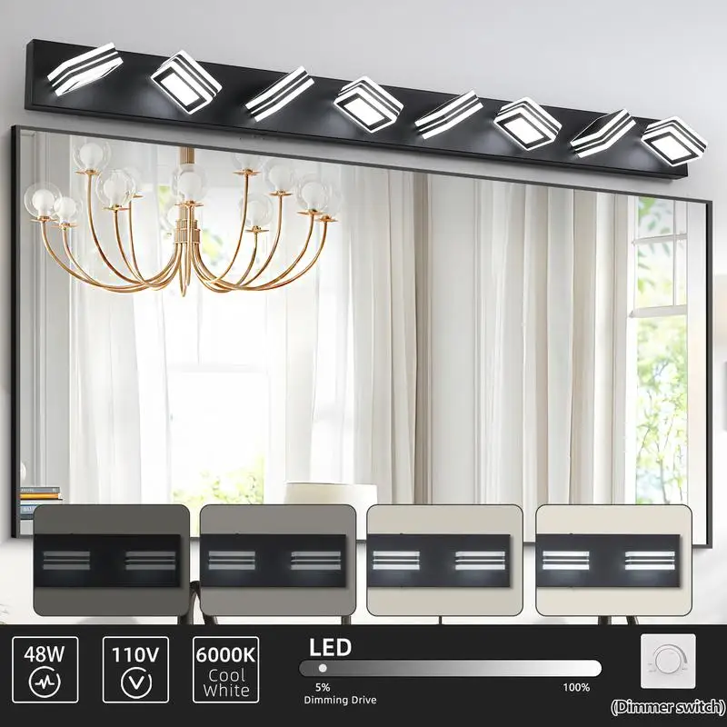 Luminária de vaidade LED moderna de 52 polegadas com 8 luzes - elegante luz de parede de banheiro com economia de energia, regulável com ferro e acrílico