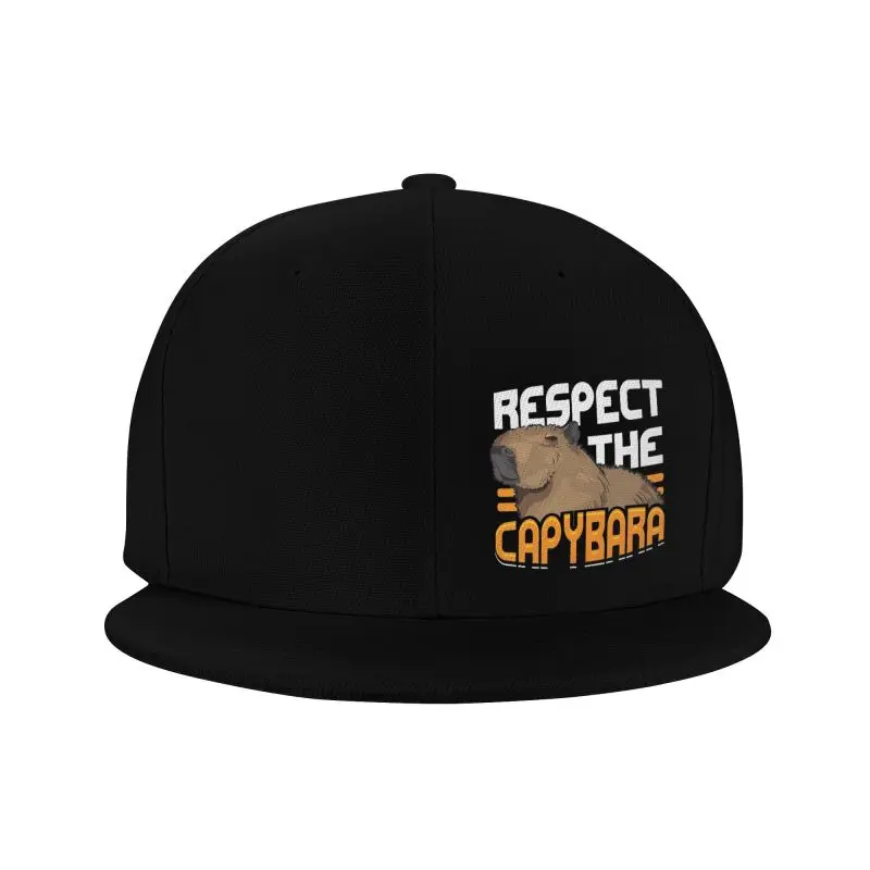 Respect The Capybara Graphic Print Baseball Cap Funny Flat Bill Snapback Cap Unisex Outdoor Sun Visor Hat Adjustable Trucker Hat