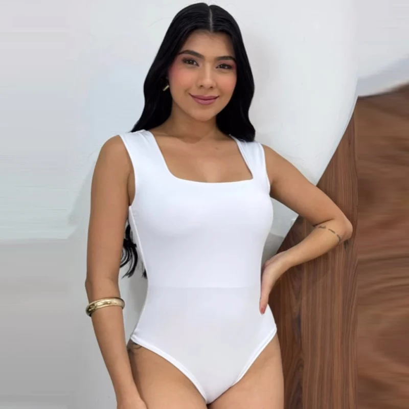 HXAO مشد ثونغ ارتداءها المرأة الصيف 2025 ساحة الرقبة التخسيس الجسم مثير المرأة أزرق أسود أبيض بلا أكمام الاتجاه العلوي ارتداءها #3