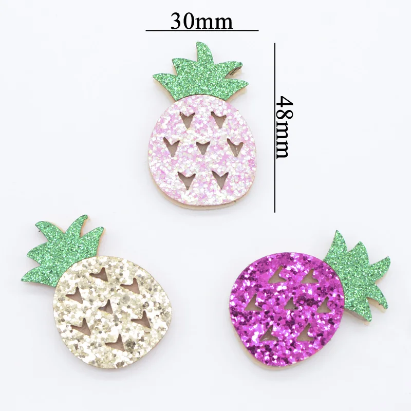 12Pcs 30*48mm Padded Glitter Fruit Pineapple Applique for DIY Crafts Headwear Girl Hair Clips Bow Decor Accessories Patches