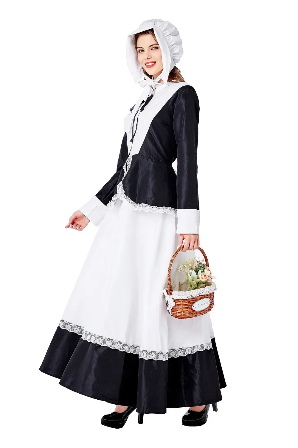 Adult Women Night Maid Servant Costume Long Dress French Maid Costume For Halloween Party Fancy Dress Femail Alice Maid Unifrom