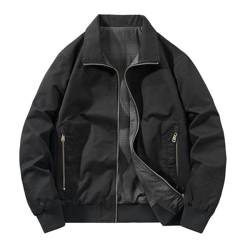 كبيرة الحجم التلبيب الرجال سترة ربيع الخريف جديد على الوجهين يمكن ارتداؤها الرجعية غسلها معطف فضفاض في الهواء الطلق ملابس رجال الأعمال غير رسمية