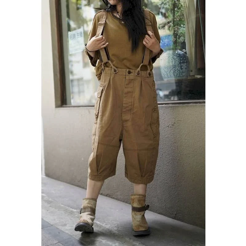 Solid Jumpsuits for Women Vintage Korean Style One Piece Outfit Loose Workwear Cropped Lantern Pants Summer Sale Women Clothing