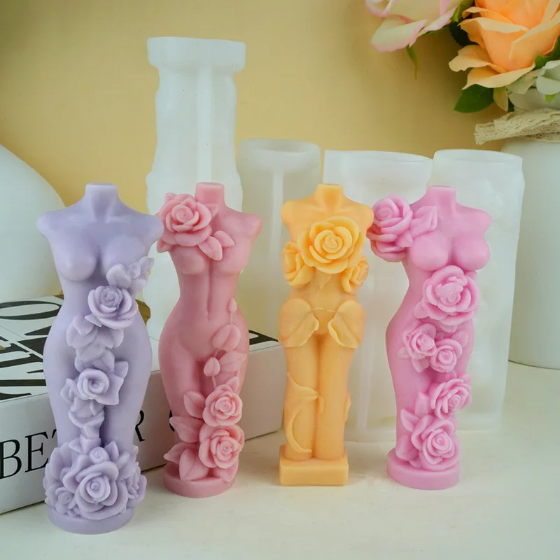 

4pcs Reusable Rose Body Mold for DIY Scented Candles, Plaster Art - Unique Valentine's Gift & Romantic Home Decor