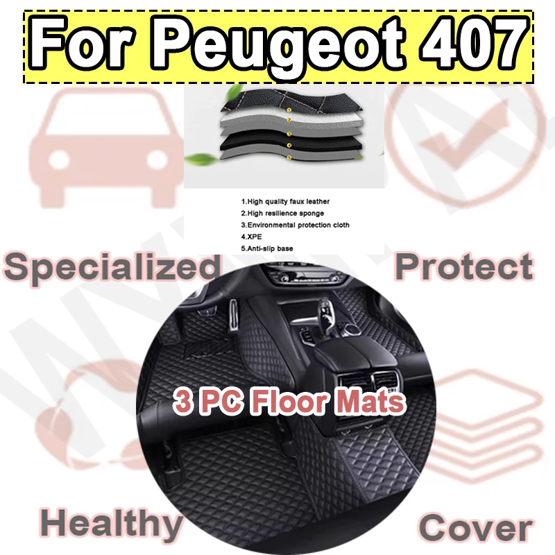 

Luxury Custom Automotive Car Floor Mats For Peugeot 407 2004 2005 2006 2007 2008 Auto Luxury Leather Men Women Car Mats Full