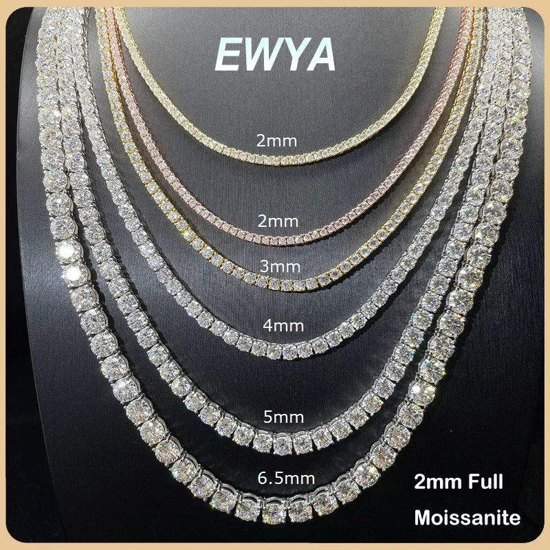 EWYA Sparkling Real D Color 2mm 0.03CT Full Moissanite Tennis collana per le donne S925 argento diamante collo catena collane regalo