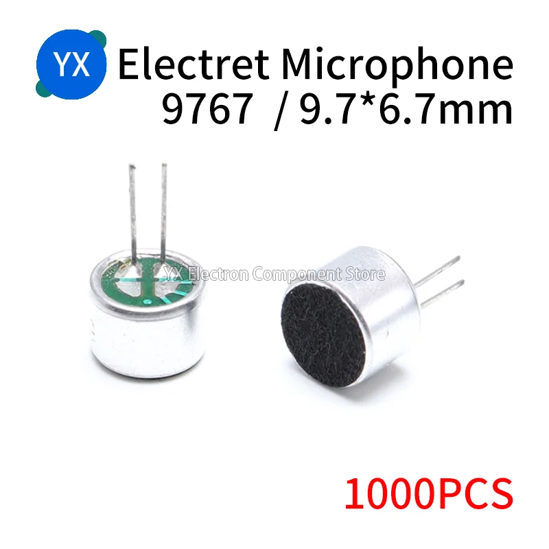 1000PCS 9767 Electret Condenser Microphone Capsule 2-Pin Mic Head for Audio Pickup Recorder DIY