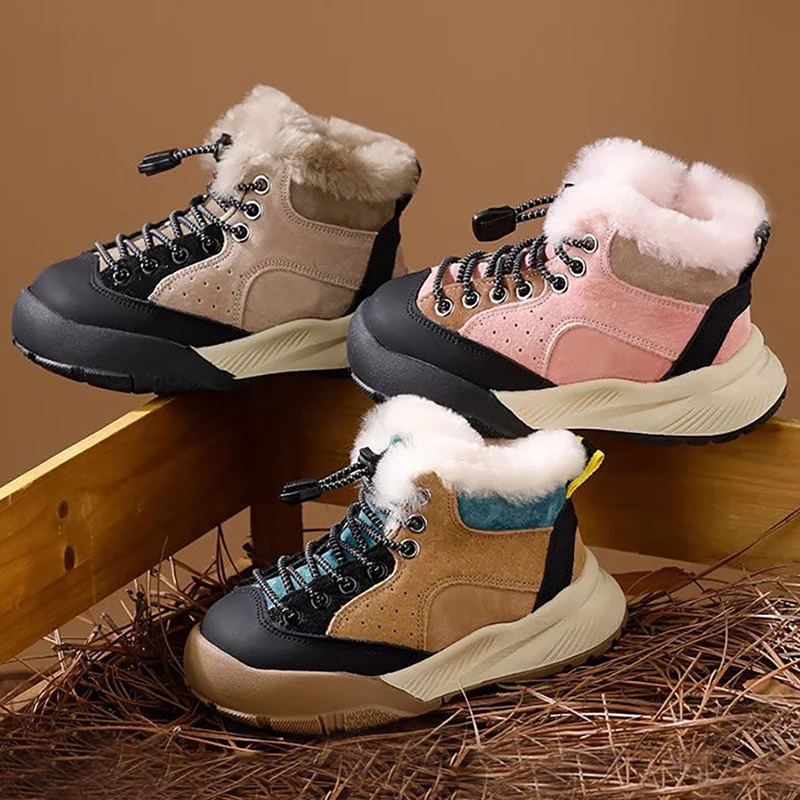 

Faux Fur Winter Plush Boots For Children 2025 Fashion Teenager Kid's Snow Boots Thick Warm Velvet Cotton Shoes For Boys Girls