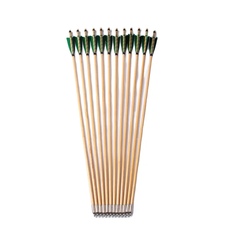 

PG1ARCHERY 6/12 PCS 31.5-inch wooden arrows with 5.8-inch green turkey feathers for target, suitable for long and hunting bows