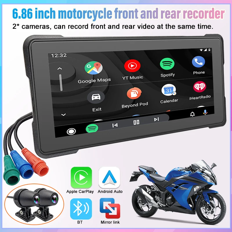 

6.86 Inch Display Waterproof Motorcycle Speedometers Android Auto Touch Screen Gps Navigator System Carplay Radio