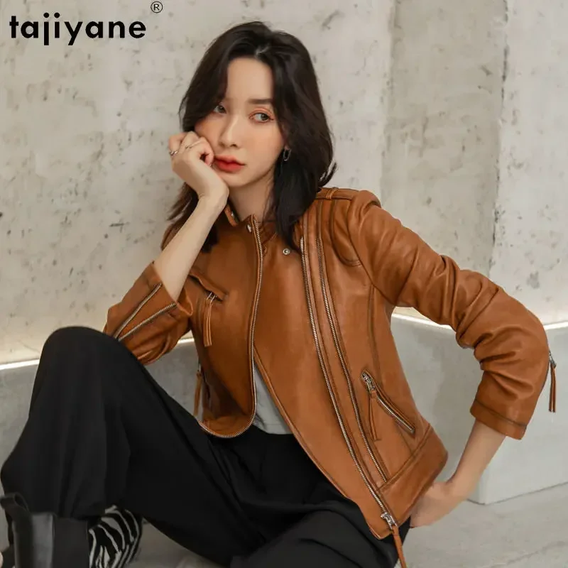 Tajiyane Real Leather Jacket for Women 2023 Slim High Street Leather Jackets Short Genuine Sheepskin Coat Korean Streetwear SGG