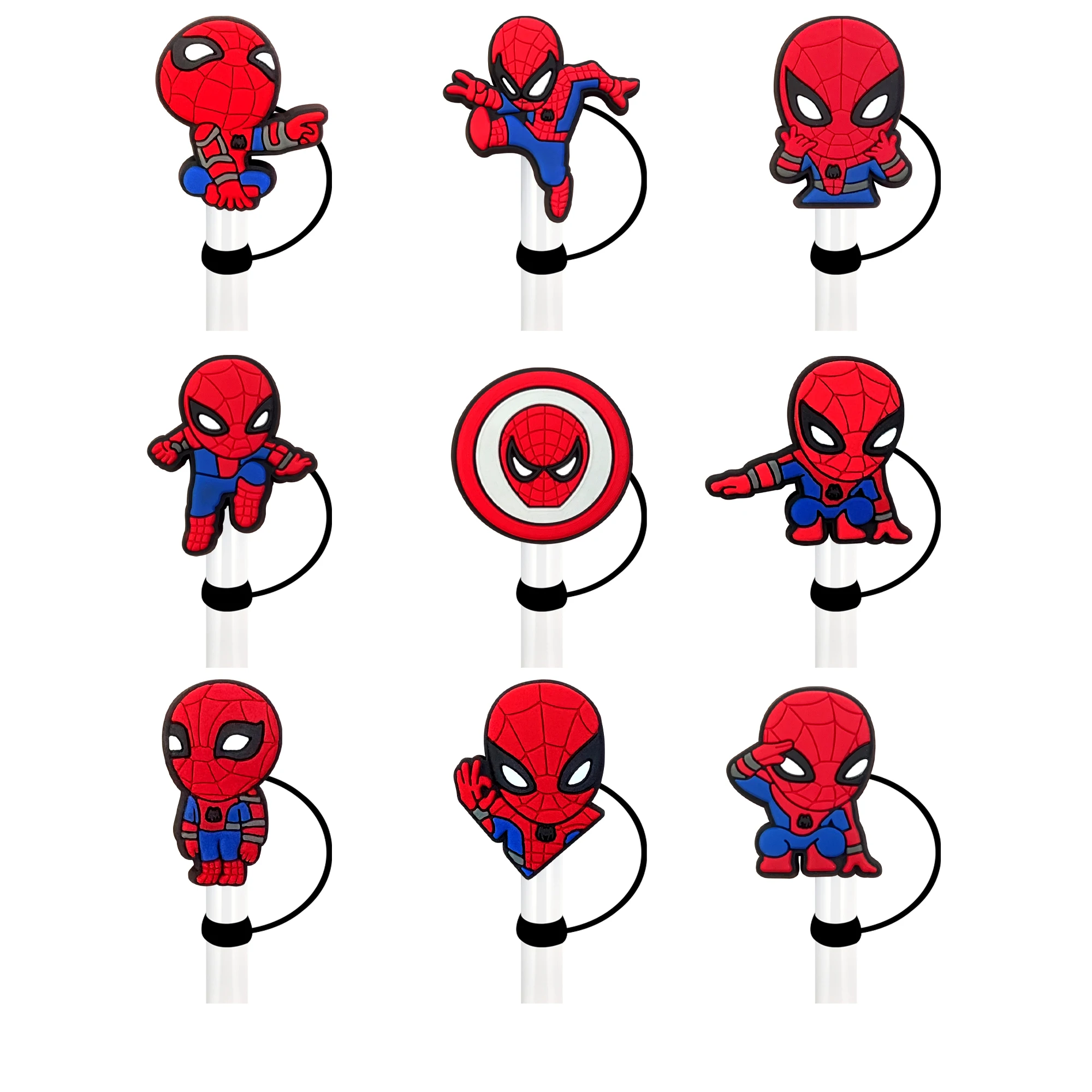 1-9 Stück Spideman Avengers Trinkhalm-Abdeckkappen, staubdicht, wiederverwendbare Strohhalmspitzen, Auslaufsichere, staubdichte Deckel – Detail 5