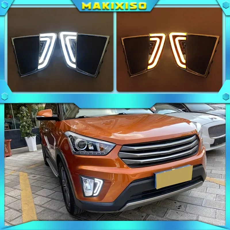 

1pair Car LED DRL Daytime Running Lights LED Day Lights for Car Special Hyundai IX25 2014 2015 2016 Replace Fog Lamp Cover Holes