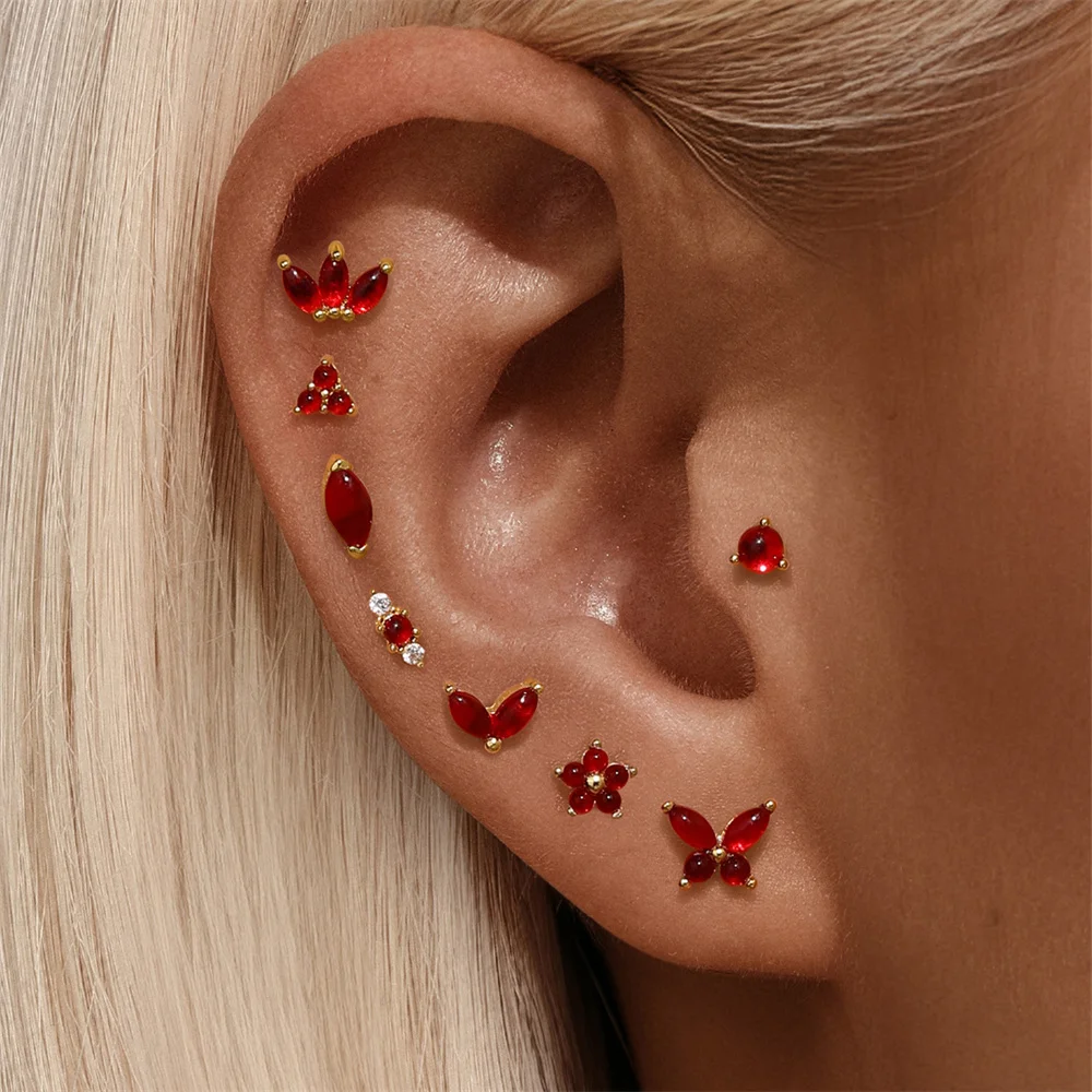 ROXI 925 Sterling Silver horse eye garnet red gemstone piercing Stud Earrings for Women Girl Summer Travel Jewelry Pendientes