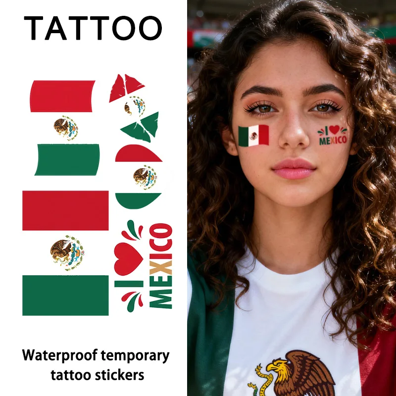

Временная татуировка-наклейка с флагом Мексики, долговечная и водонепроницаемая, для фестивалей, футбола, фанатов футбола, наклейки на лицо, руки, тело.