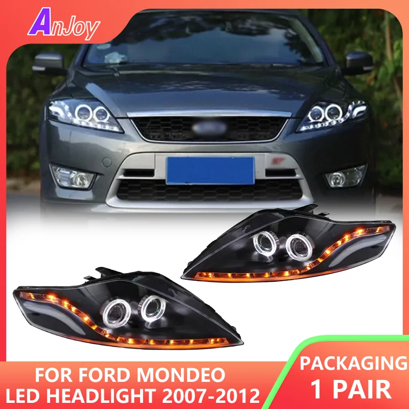 

Для Ford Mondeo светодиодные фары 2007-2012 Fusion фары DRL указатель поворота дальнего света ангельский глаз линзы проектора 2 шт.