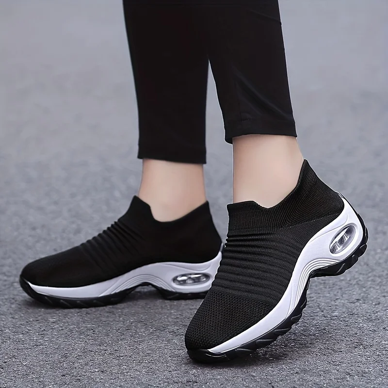 

Women Walking Shoes Sock Sneakers Black Casual Ladies Fashion Loafer Shoes Comfortable Slip On Air Cushion Platform Shoes 1839 v